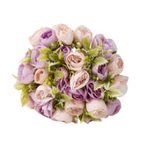 2Bouquet 14 Heads Artificial Rose Silk Flower Arrangements For Home Bridal Kitchen Wedding Party Festival Decor (Purple)