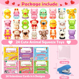 Valentines Day Cards For Kids School - 24 Pack Valentines Day Gifts, Slow Rising Animal Squeeze Toys For Classroom Exchange For Boys Girls 3+ Years Old