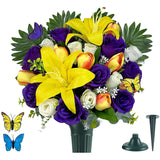 Artificial Cemetery Flowers - Memorial Flowers - Outdoor Sympathy Grave Flower Decorations For Mothers Day,Fathers Day,Lily/Rose