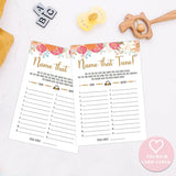 Boho Floral Name That Tune Game, Pack Of 30 Game Cards, Baby Shower Games, Gender Neutral Boy Or Girl, Fun Baby Games And Activity - Gn30