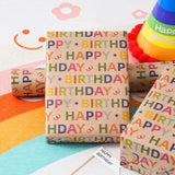 Kraft Birthday Wrapping Paper - Mini Roll - 17 Inches X 33 Feet - For Boys Girls Kids - Colorful Happy Birthday Pattern Great For Teen, Party, Baby Shower