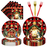 96Pcs Happy Birthday Jesus Decorations Disposable Tableware Set - O Holy Night Jesus Paper Plates Napkins Forks Christmas Jesus Birthday Party Supplies Serve 24 Guests