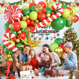 Christmas Balloon Garland Kit, Red Green Christmas Balloon Arch Kit With Metallic Gold Balloons Star Candy Cane Christmas Foil Balloon For Christmas Party Decorations New Year Party Supplies