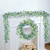 6Ft Blue Flower Garland Fake Flowers Vines Faux Artificial Floral Garland Summer Spring Wreath Blueness With Green Leaves Wreaths Blue Daisy Artificial Grains Flower Wreath For Front Door Wreaths