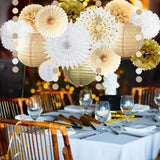 White Gold Party Decorations Tissue Pom Poms Paper Lanterns Hanging Paper Fan Honeycomb Christmas Wedding Engagement Bachelorette Neutral Birthday Baby Bridal Shower Decoration
