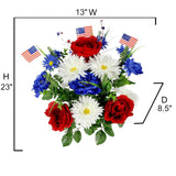 18 Stems Artificial Blooming Peony, Gerbera Daisy With Small American Flags, Fillers Mixed Flowers Bush For Memorial Day, Red/Blue/White