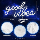Good Vibes Neon Sign Blue LED Wall Light 16.1x8.3 Inch Bedroom Room Decor Olekki