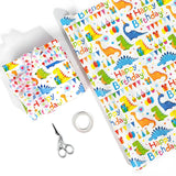 Happy Birthday Dinosaur Wrapping Paper Roll, 17 Inch X 32.8 Feet 1 Roll, Cute Wrapping Paper, Dinosaur Party Favor, Baby Showers, Happy Bday Wrap, Christmas Wrapping Paper Design , Wrapping Paper Rolls Gift Wrap Paper Parties
