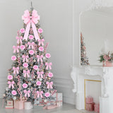 61 Pcs Rose Christmas Tree Decoration Include Faux Rose Artificial Berries Small Ribbon Bows Big Topper Bow Holiday Decorations Set For Home Wreaths Xmas Tree (Pink)