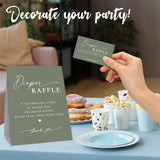 Baby Shower Diaper Raffle Game Set, Calligraphy Green Theme 1 Standing Sign & 50 Raffle Tickets, Baby Shower Game Kit, Gender Reveal Party Supplies - A15