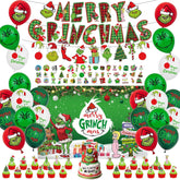 102 Pc Christmas Party Decorations Set - Includes Merry Christmas Banner, Backdrop, Cake Topper, Balloons, Stickers For Kids & Adults