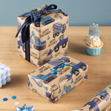 Kids Wrapping Paper Roll, Mini Roll, Blue Truck And Happy Birthday Text Design Kraft Wrap Paper Great For Kids Boys Birthday, Truck Party And More - 17 Inches X 16.4 Feet