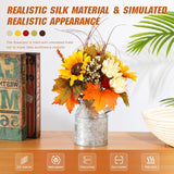 Sunflowers Artificial Flowers With Pot,Fake Potted Flowers With Sunflower Maple Leaf Berry Fall Faux Silk Flowers Sunflower Centerpieces For Tables Decor