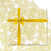 Wedding Wrapping Paper, 7 Sheets Golden Rose Pattern In White Art Paper With 1 Roll Gold Ribbon, 20 X 28 Inch Per Sheet Folded Flat Gift Wrap For Weddings, Birthday, Baby Showers, Bridal Showers