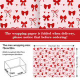 10 Sheet Valentine'S Day Cherry Red Bow Wrapping Paper -Not Roll- Valentine Gift Wrap Paper Folded Flat Plaid Heart Bow Craft Paper For Diy Crafts Party Supplies, 19.7 X 27.6 Inch