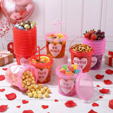24 Pack 32Oz Valentine'S Day Buckets With Lids And Straws Heart Plastic Rum Buckets For Drinks And Ice Cream Reusable Food Containers With Handle Cocktail Cups For Bachelorette Party Wedding