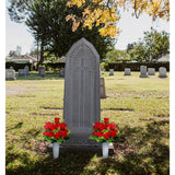 Artificial Cemetery Flowers,2 Sets Artificial Rose Flowers With Vase,Memorial Flowers Bouquet For Cemetery,Outdoor Grave Headstones Decoration(Red)
