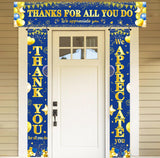 We Appreciate You Banner Decorations, 3 PCS Blue and Gold Thank You Banners