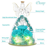 Mothers Day Rose Gifts For Her, Large Angel Rose Gifts For Women, Forever Real Roses In Angel Figurines, Angel Guardian With Roses Flower, Aqua Blue