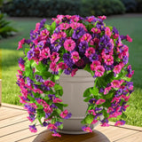 Artificial Flowers Outdoor Spring Decor Faux Silk Morning Glory Fake Hanging Flowers 2Pcs, Uv Resistant Look Real For Home Porch Lawn Garden