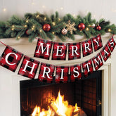 Merry Christmas Banner - Buffalo Plaid Merry Christmas Sign For Fireplace Mantel - Premium Indoor Xmas Decorations For Home & Party - Living Room Christmas Decorations For Mantle!