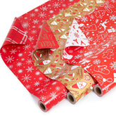 Small Christmas Gift Wrapping Paper Rolls,3 Rolls 17Inches X 198Inches Reversible Gift Wrapping Paper, Red Gold White Wrapping Paper, Snowflakes, Stripes, Plaid, Santa Hat, Christmas Decorations