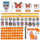 66Pcs Day Of The Dead Decorations Set - 2 Marigold Garland, 50 Artificial Marigold Flowers With Stems & 12 Monarch Butterfly Decoration For Dia De Los Muertos Indian Diwali Altar Decor