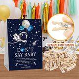 Space Astronaut Baby Shower Games, Don'T Say Baby Game For Baby Shower (One Sign With 50 Mini Clothespins), Boy Blue Planets Moon Theme Baby Shower Decorations, Gender Reveal Game-Dsbb30