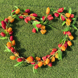 Artificial Tulip Garland?Fall 6Ft Flowers Garland With Green Leaves Wreath Flower Hanging Vines For Autumn Wall Home Wedding Indoor Outdoor Decor