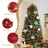 16 Pcs Poinsettia Christmas Flowers Artificial, Glitter Magnolia Poinsettia Flowers Artificial, Sparkling Christmas Decorations For Xmas Tree Party Wreath Fireplace, Burgundy