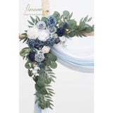 Arch Flowers With Drapes Kit (Pack Of 4) - 2Pcs Artificial Dusty Blue & Navy Blue Floral Swag Arrangement With 2Pcs Draping Fabric For Wedding Ceremony Arbor And Reception Backdrop Decoration