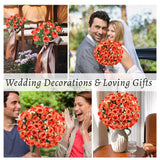 6-Pack Orange Silk Rose Bouquets, 60 Roses Artificial Flowers Heads With Faux Baby'S Breath Stems Leaves, Fake Roses For Wedding Bouquets, Centerpieces & Home Table Décor