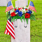 Memorial Day Headstone Flower Saddle Artificial Cemetery Grave Flowers For Veterans 4Th Of July Independence Day Patriotic Tombstone Gravestone Arrangements Outdoor Decorations