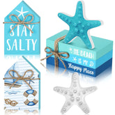 5 Pcs Starfish Beach Tiered Tray Decor Coastal Summer Decoration For Home Ocean Blue Table Centerpieces 3 Faux Books Bundle With Twine Rustic Farmhouse Wood House Sign For Office Tabletop Shelf