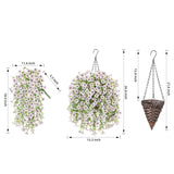 Artificial Hanging Flowers Basket For Outdoor, Fake Flowers Faux Plants Look Real For Yard Gardens Porch Patio Home (White)