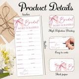 Pink Bow Wedding Shower Games, Word Scramble Wedding Games For 25 Guests, Engagement Bridal Shower Party Cards, Engagement & Bridal Party Supplies-4X9 Inch-A06