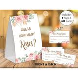 Boho Floral How Many Kisses Bridal Shower Game,Wedding Shower Games,Engagement Party Games,Bachelorette Party Games,Bridal Shower Decorations(1 Sign & 50 Cards),8