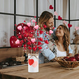 Valentine’S Day Gifts 6 Pcs Heart Shaped Berry Picks With White Metal Pot Artificial Red Heart Berry Twig Stem Branches For Valentine’S Day Anniversary Flower Bouquets Wedding Home Decor