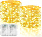 2 Pack Battery Operated Fairy Lights 66FT 200 LED Warm White Silver Wire Twinkle String Lights with 8 Modes Timer for Bedroom Wedding Christmas Decor