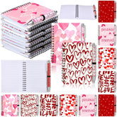 12 Sets Valentine'S Day Heart Notebook Bulk Valentine'S Day Gifts 5.5 X 4.3'' Valentines Pink Spiral Notebook Ballpoint Pens For Family Girls Friends Party Lover