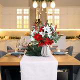 14Pcs Christmas Flowers Artificial Poinsettia Bouquet 18’’ Pine Branches Red Berry Stems Holly Leave Picks With Pinecones For Home Porch Garden Indoor Outdoor Holiday Xmas Decorations