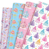 12 Sheets Princess Wrapping Paper, Princess Castle Crown Dress Print Gift Wrap Pink Blue Purple Gift Packing Paper For Girls Birthday Baby Shower Party Supplies, 19.7 X 27.6 Inch