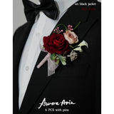 Red Boutonniere For Men,Set Of 6,Groom Boutonniere For Wedding,Anniversary,Homecoming,Formal Dinner Party,Wedding Decor,Artificial Red Rose