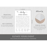 50 Baby Shower Word Search Game (50-Cards) Fun Baby Shower Word Find Game Activity, Gender Neutral Boy Or Girl, Minimalist Script Greeting Card