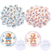 100 Pcs Christmas Gingerbread Man Gender Reveal Pins Team Boy Or Girl Gender Reveal Button Pins Bulk Blue Pink Baby Shower Badges For Holiday Baby Shower Game Party Favor