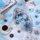 48 Pcs Blue Fake Flower Heads For Crafts Bulk Small Fake Flower Heads Silk Artificial Faux Rose Daisy Peony Decoration For Wedding Graduation Cap Cake Topper Baby Shower Home Party Decoration