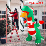 8Ft Christmas Inflatables Outdoor Decorations, Blow Up Yard Dinosaur Decoration With Christmas Hat & Gift Box, Built-In