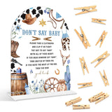 Baby Shower Games - Cowboy Don'T Say Baby Clothespin Game, 1 Arch Acrylic Sign And 50 Mini Clothespins, Gender Reveal Game, Wild West Rodeo Baby Shower Decoration Supplies (Gxb01)