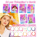 24 Pack Valentine'S Day Cards For Kids School Bulk, 12 Styles Friendship Bead Bracelets Valentines Cards For Kids Classroom