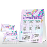 What'S Your Mermaid Name Game - Whimsical Mermaid Birthday Party Games For Girls - Family School Classroom Activity - 1 Standing Sign And 30 Stickers - Under The Sea Party Supplies Decorations(01)